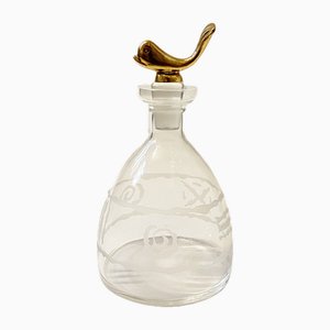 Gilded Cast Aluminium and Engraved Crystal Sculptural Greek Revival Decanter by Pierre Casenove for La Rochère, France, 1990s
