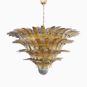 Palmette Ceiling Light in Amber and Trasparent Glasses, 1990