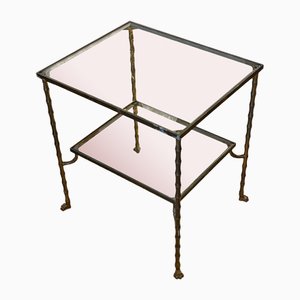 Table d'Appoint en Faux Bambou en Laiton avec Verre Clair et Pieds Pattes, France, 1960s