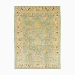 Alfombra Oushak oriental beige de lana hecha a mano