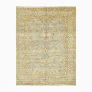 Tappeto Oushak beige dell'Anatolia in lana fatto a mano