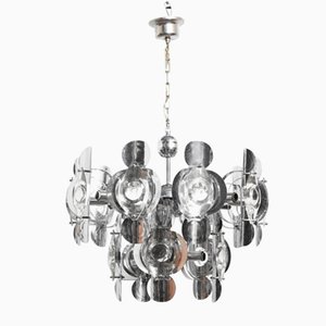 Mid-Century Italian Chromed Chandelier with 15 Lights by Oscar Torlasco