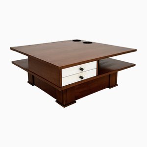 Mid-Century Square Italian Coffee Table in Walnut, 1970