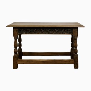 Arts and Crafts Carved Golden Oak Bench, 1890s