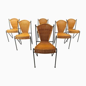 Chaises de Salle à Manger Vintage en Osier par Frederick Weinberg, 1960s, Set de 6