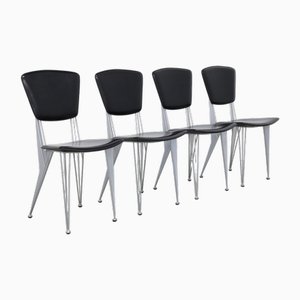 Postmodern Dining Chairs in Leather by Studio Archirivolto for Fasem, 1980s, Set of 4