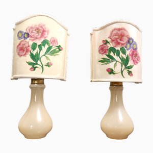 Lampade da tavolo vintage in vetro di Murano con paralumi floreali di Gino Cenedese, anni '60, set di 2