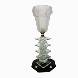 Lámpara de mesa Art Déco de vidrio opalino, años 30