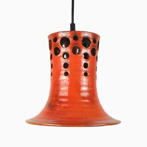 Mid-Century Pendant Light with Orange Ceramic Shade, 1970s