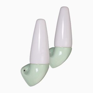 Mint Green Wall Lights in Ceramic and Glass by Sigvard Bernadotte for Ifö, 1960s, Set of 2