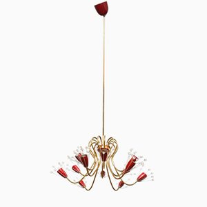 Mid-Century Brass and Crystal Chandelier with 12 Arms by Emil Stejnar for Rupert Nikoll, 1950s