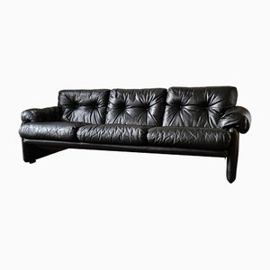 Italian Coronado Sofa in Black Leather by Tobia & Afra Scarpa for B&b Italia / C&b Italia, 1960s