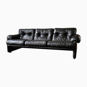Italienisches Coronado Sofa aus schwarzem Leder von Tobia & Afra Scarpa für B&b Italia / C&b Italia, 1960er