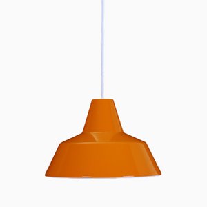 Arbejdspendel Enamel Hanging Light in Orange from Louis Poulsen, 1970s