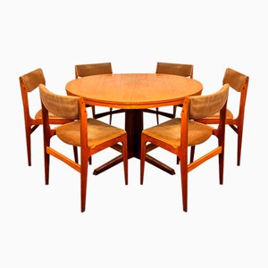 Mesa de comedor extensible y sillas danesas de teca de Thomas Harvel para Farstrup Møbler Denmark, 1962. Juego de 7