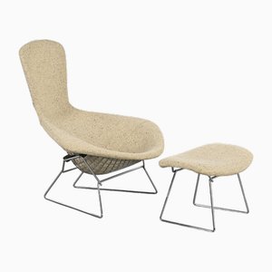 Chaise Oiseau Mid-Century avec Pouf par Harry Bertoia pour Knoll, 1952, Set de 2