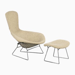 Mid-Century Bird Chair with Pouf by Harry Bertoia for Knoll, 1952, Set of 2