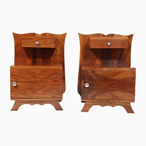 Art Deco French Walnut Bedside Cabinets, 1930s, Set of 2