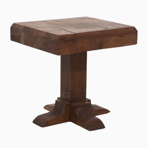 Brutalist Oak Side or Plant Table with Decorative Base, 1950s