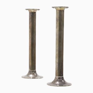 Stainless Steel and Silver-Plated Candleholders, 1960s, Set of 2