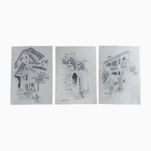 Jan Kristofori, Swiss Motives/Tessin Houses, Original Pencil Sketches, set di 3