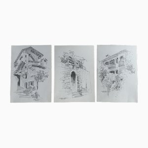 Jan Kristofori, Swiss Motives/Tessin Houses, Original Pencil Sketches, Set of 3