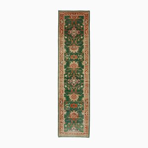 Green Oriental Hand Knotted Wool Runner Oushak Rug, 1990s