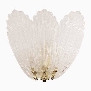 Large Wall Lights with 3 Murano Glass Leaves and Gold Structure, Italy