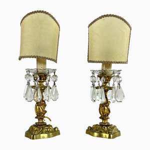Lámparas de mesita de noche Mid-Century de latón y cristal al estilo de Maison Bagués, años 50. Juego de 2