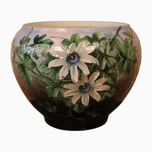 Passiflores Vase or Planter in Enamelled Ceramic by Jerome Massier, Vallauris, France