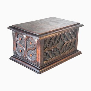 Decorative and Jewelry Box in Wood with Geometrical Gothic Patterns, France, 1970s