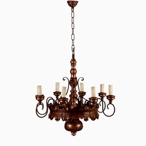 Carved Chandelier with Wrought Iron