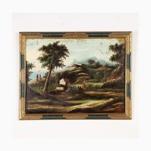 Landscape with Figures, Oil on Canvas, Framed