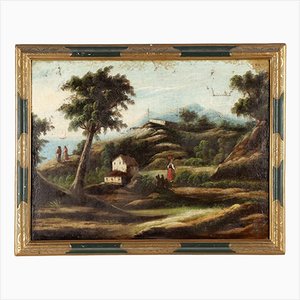 Landscape with Figures, Oil on Canvas, Framed