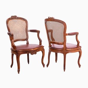 Cabriolet Armchairs in Walnut and Canework, Set of 2