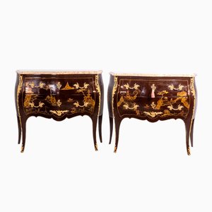 Commodes Style Louis XV en Laque et Bronze, 1950s, Set de 2