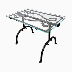 Brutalist Italian Sculptural Wrought Iron and Glass Coffee Table, 1970s