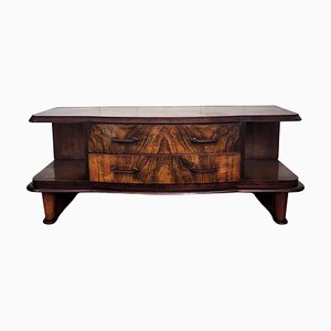 Mid-Century Regency Italian Burl and Brass Low Console Side Table, 1950s