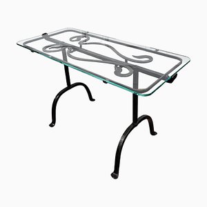 Sculptural Brutalist Italian Wrought Iron and Glass Coffee Table, 1970s