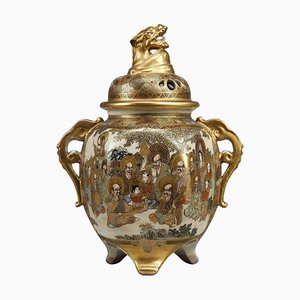 Brucia-profumo Satsuma con coperchio in porcellana, fine XIX secolo