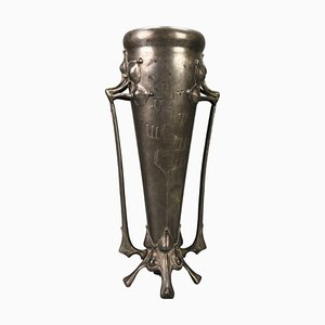 Art Nouveau Pewter Vase with Plant Motifs, Early 20th Century