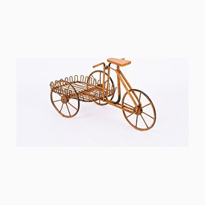 French Riviera Rattan Bicycle Shaped Magazine Rack, Italy 1960s