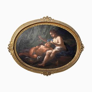 Venus und Amor, Anfang 18. Jh., Ovales Öl auf Leinwand, Gerahmt