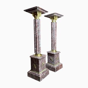 Marble and Brass Pedestals, Set of 2