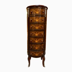 Round Carved and Inlay Decorated French Tallboy