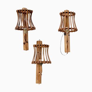 Wicker and Bamboo Sconces in the style of Louis Sognot, 1960s, Set of 3