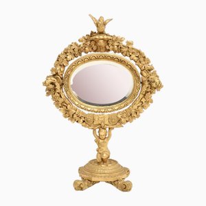 Miroir de Rangement Victorien en Bois Sculpté et Doré, 1850s