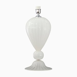 Lámpara de mesa Craft de cristal de Murano blanco seda, Italia, años 80