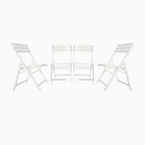 Vintage Folding Chairs in White Wood by Dejou, 1970s, Set of 4