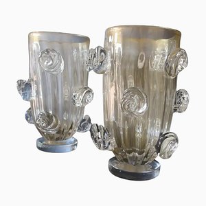 Large Vases in Golden Murano Glass Decorated with Roses by Costantini, 1980s, Set of 2